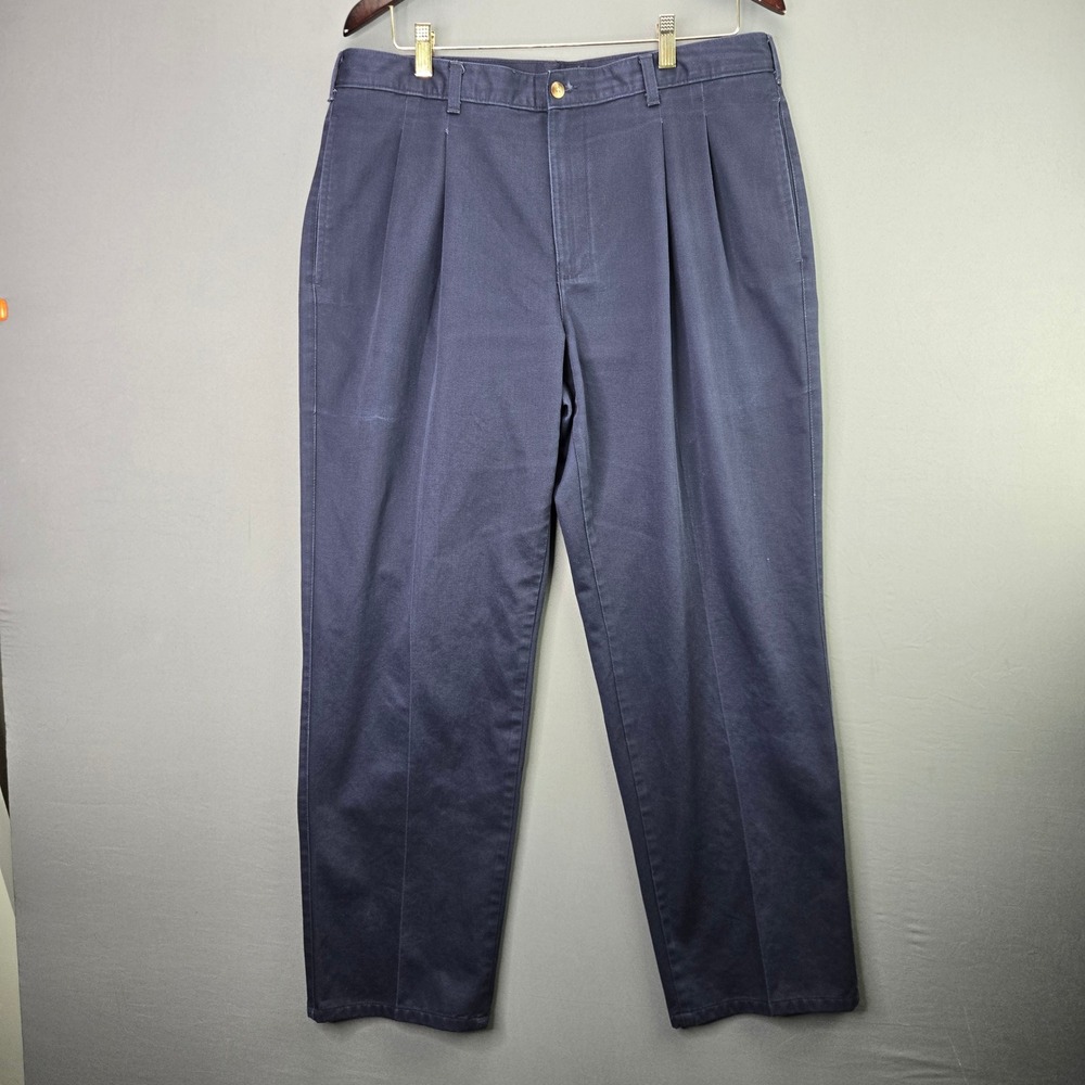 Unbranded Chino Pants Pleated Front 36x30 Navy Blue Cotton Twill Relaxed Fit